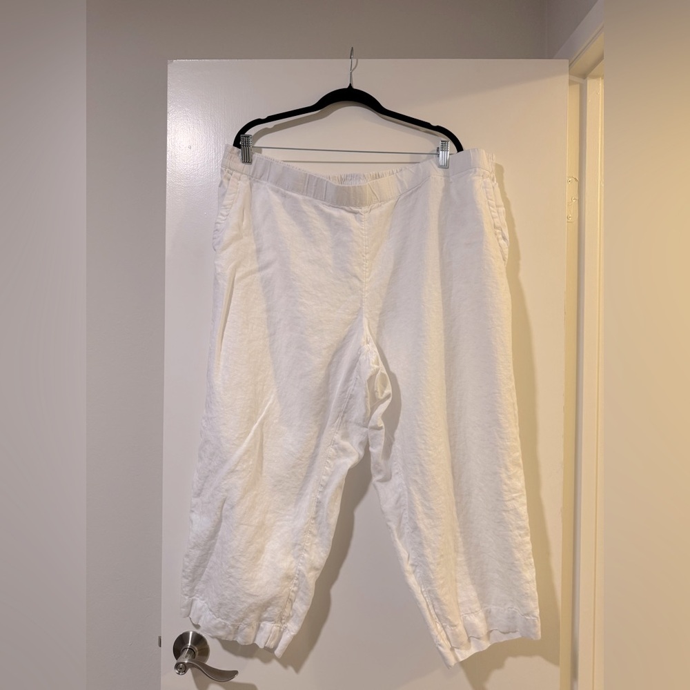 Charter Club 100% Linen Pants in white size 3x with stretch waist